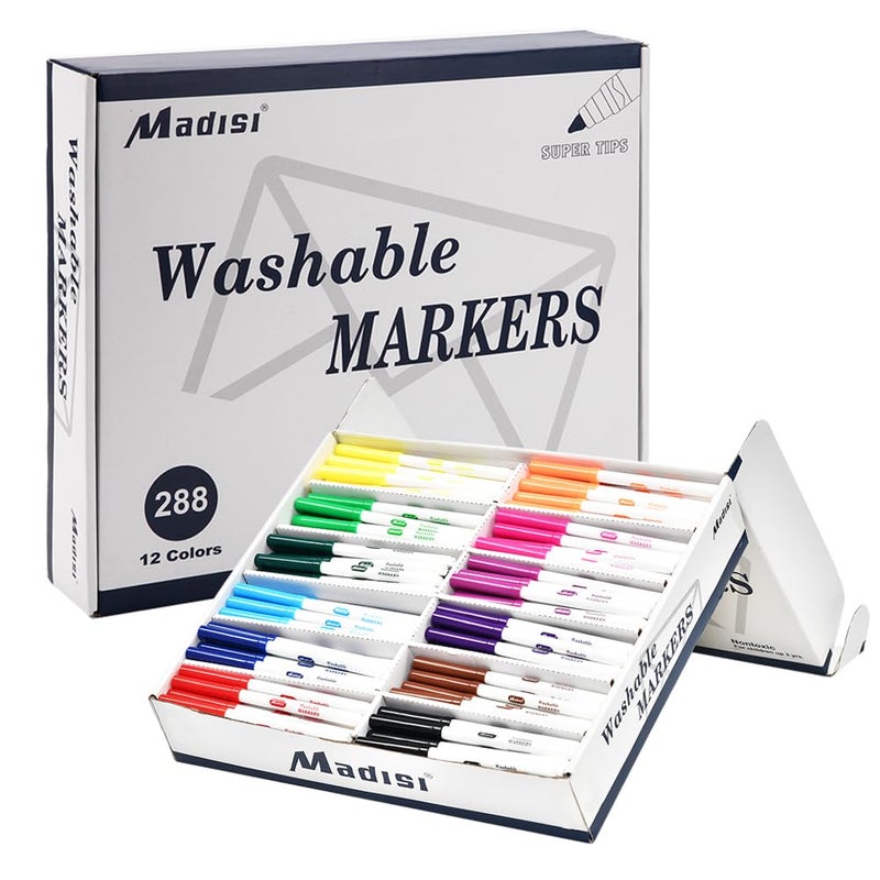 Madisi Washable Markers, Super Tips Markers, Assorted Colors, Classroom Bulk Pack, 288 Count - Image 1